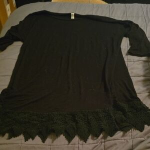 Emerald Black Tunic with Lace Hem